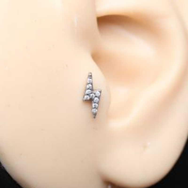 piercing017 Şimşek Kristal Zirkon Çelik 6x1.2mm Labret Piercing - Görsel 1