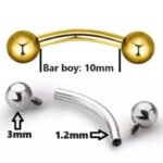 Ters Vida / Top 3mm x 10mm x 1.2mm Altın Banana Piercing