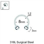 Top 3mm x 8mm x 1.2mm Çelik Halka Piercing