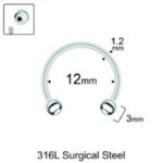 Top 3mm x 12mm x 1.2mm Çelik Halka Piercing