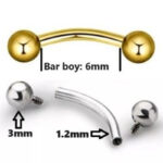 Ters Vida / Top 3mm x 6mm x 1.2mm Altın Banana Piercing