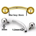 Ters Vida / Top 3mm x 8mm x 1.2mm Altın Banana Piercing