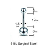 Top 5/8x12x1.6mm Çelik Göbek Piercing