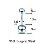 Top 5/8x10x1.6mm Çelik Göbek Piercing