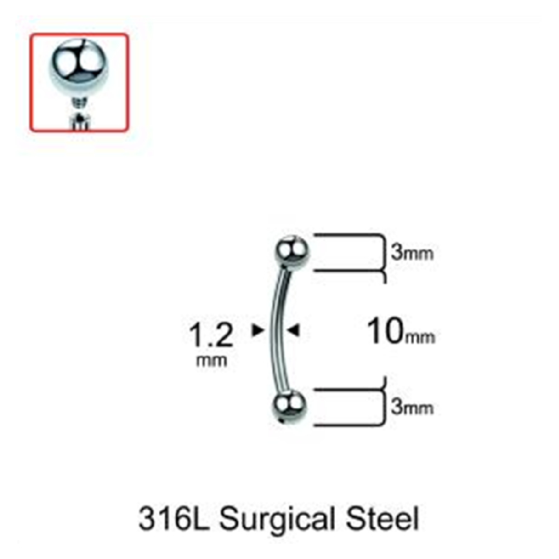 p05 Ters Vida/top 3x10x1.2mm Çelik Banana Piercing - Görsel 1