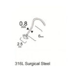 Tek Taş Zirkon 2.5x6x0.8mm Çelik Hızma Piercing